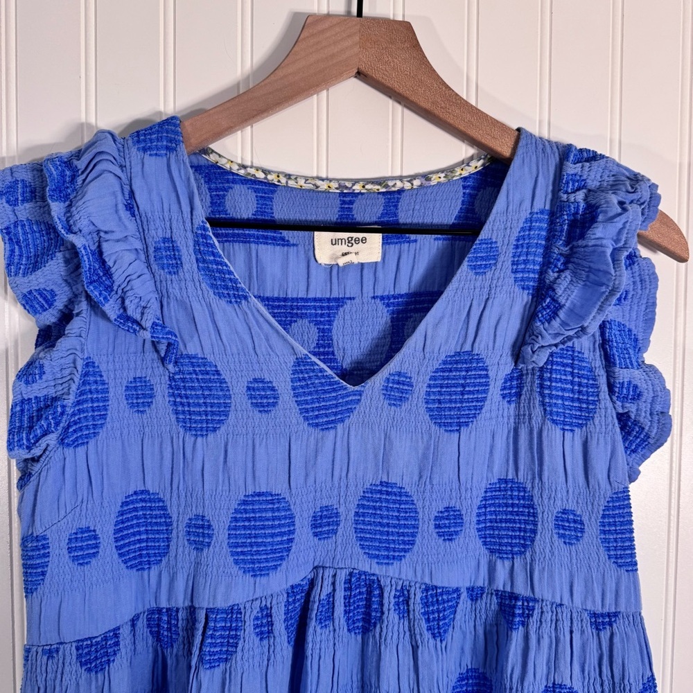 Umgee Cornflower Swiss Dot Jacquard Short Dress Blue 100% Cotton Women’s Size M - Picture 4 of 13